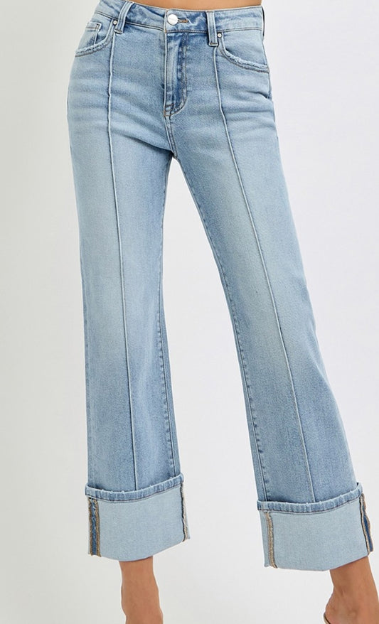 Rhett High-Rise Ankle straight cuffed jeans