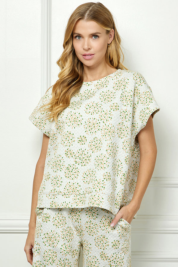 Flower Jacquard Short Sleeve Top