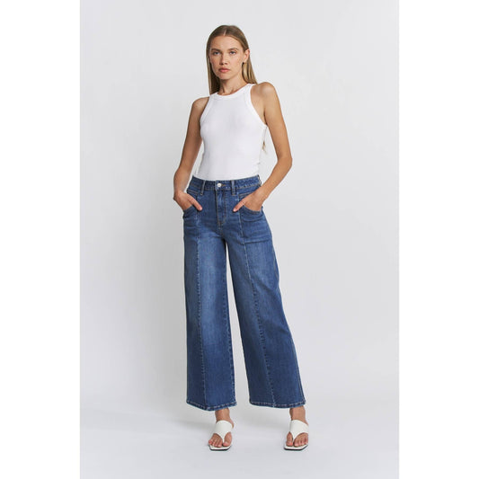 HIGH RISE SEAMED WIDE LEG ANKLE JEAN