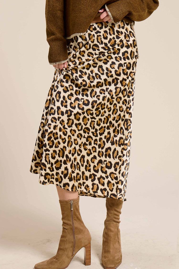Dressy Satin Skirt Long Panel Skirt: Classic Leopard