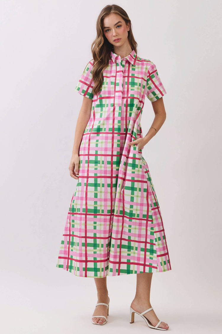 Plaid Button Down Midi Dress