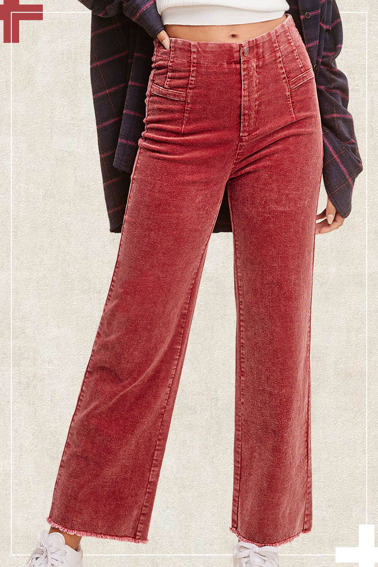 Mineral Washed High Waisted Wide Leg Corduroy Pants: Rose Tea
