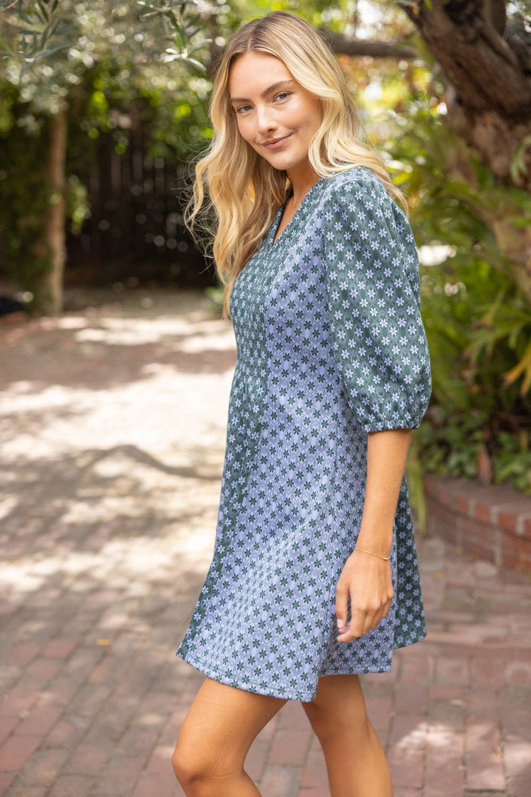 Color Contrast Floral Printed Knit Dress