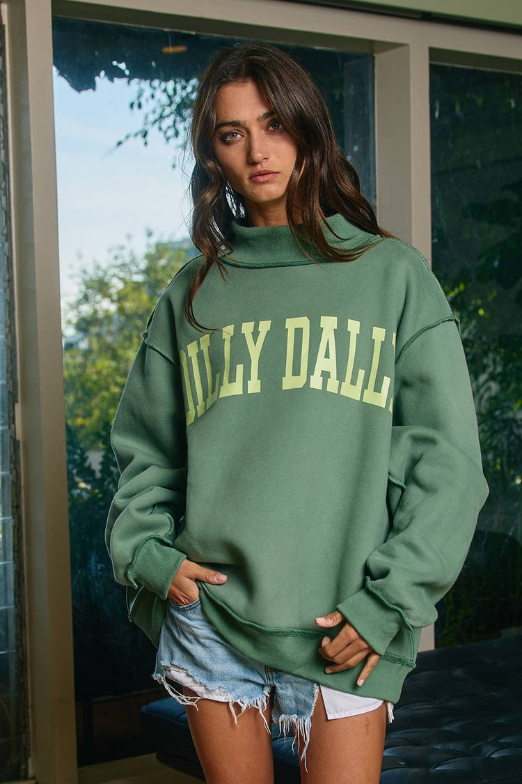 DILLY DALLY Mockneck Sweatshirt: Yellow