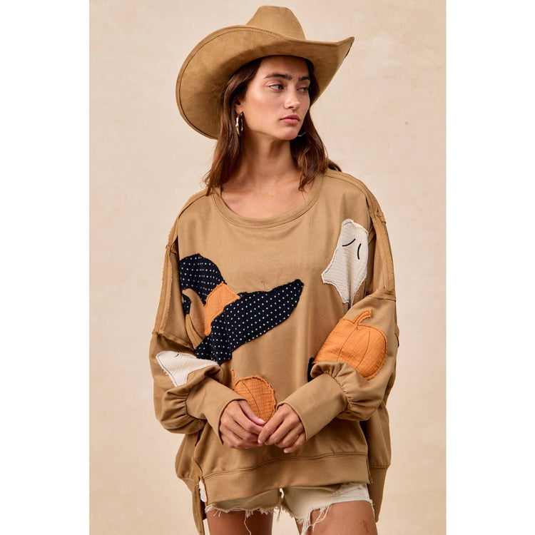 HALLOWEEN THEME PATCHWORK FRENCH TERRY SWEATSHIRT
