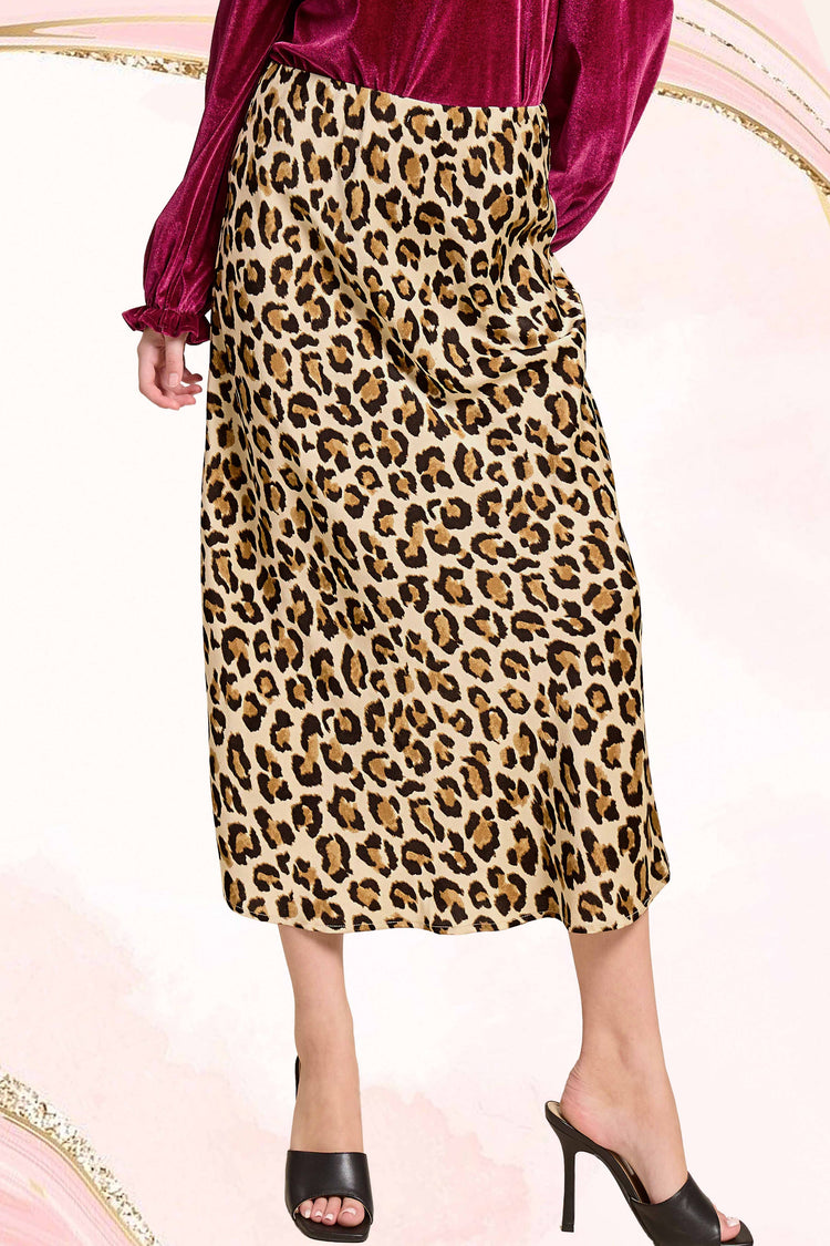 Dressy Satin Skirt Long Panel Skirt: Classic Leopard