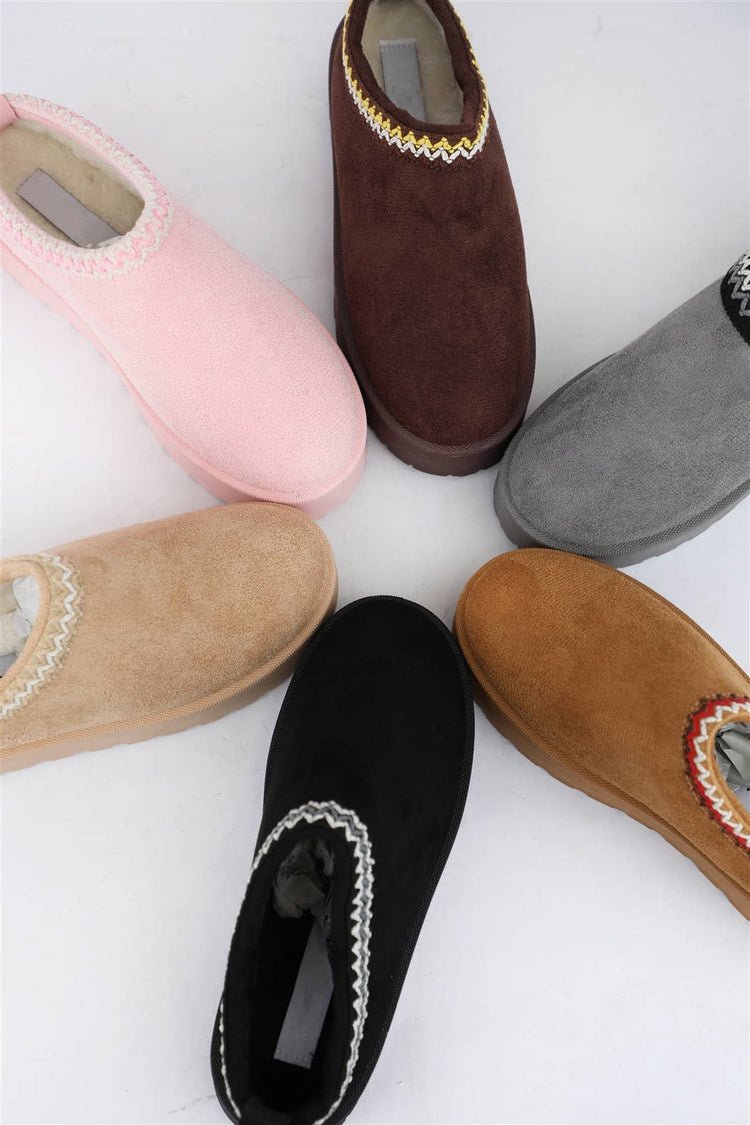 SLIP ON UGG INSPIRED PLATFORM SLIPPER: TAN