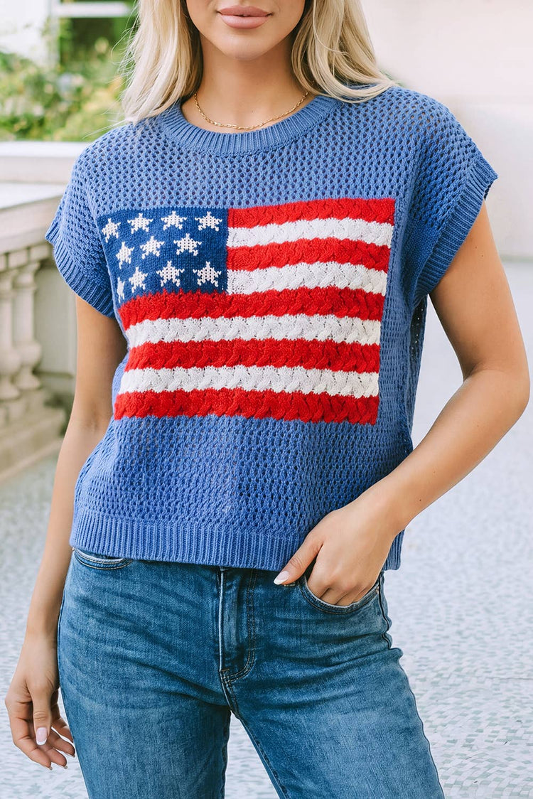 Flag Graphic Short Sleeve Sweater Top
