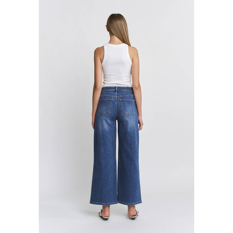 HIGH RISE SEAMED WIDE LEG ANKLE JEAN