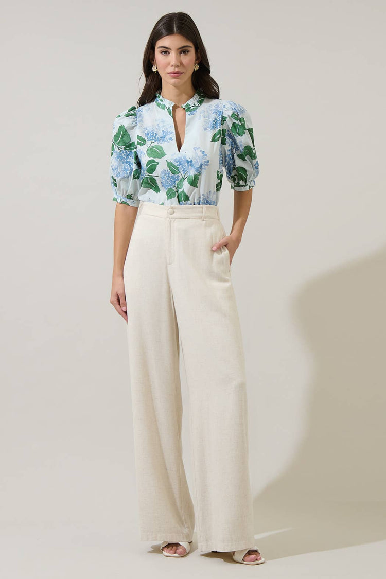 Mirla Floral Terri Puff Sleeve Top: BLUE-GREEN-MUL
