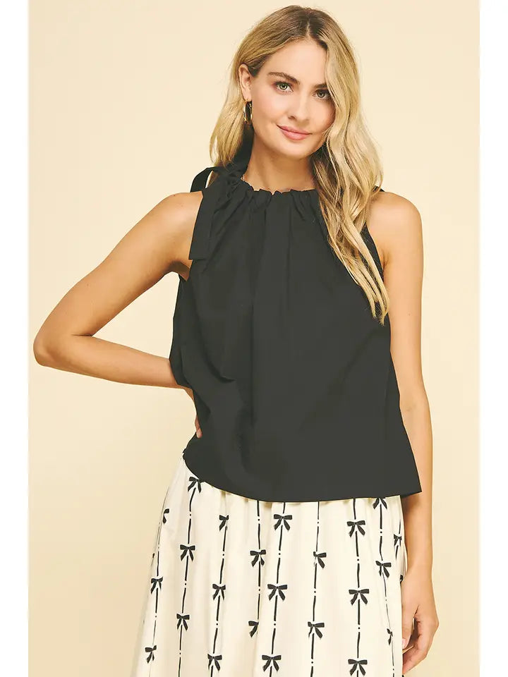 Black Tie Detailed Sleeve Blouse Topx
