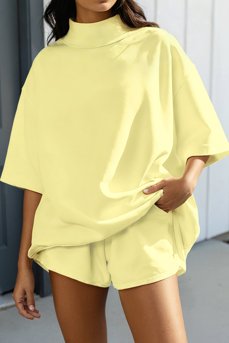 Solid Oversized Tee Shorts 2pcs Outfit