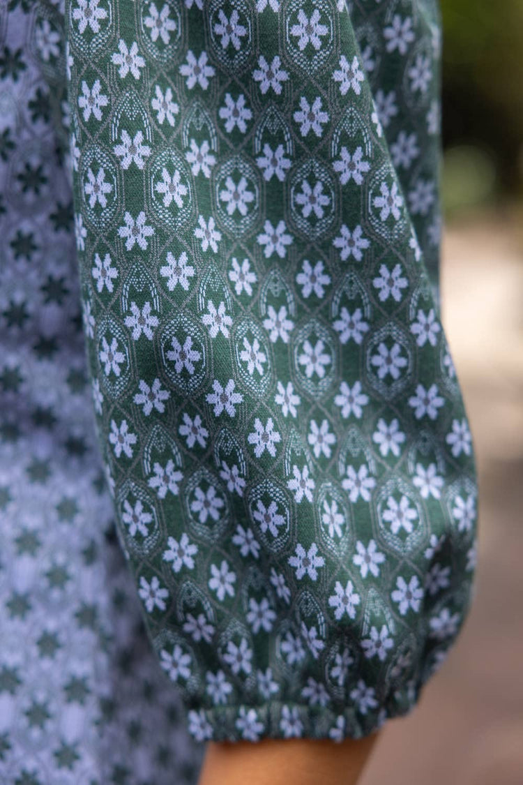 Color Contrast Floral Printed Knit Dress