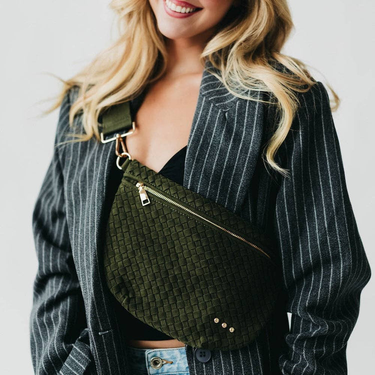 Suede Westlyn Woven Bum Bag - Suede Olive