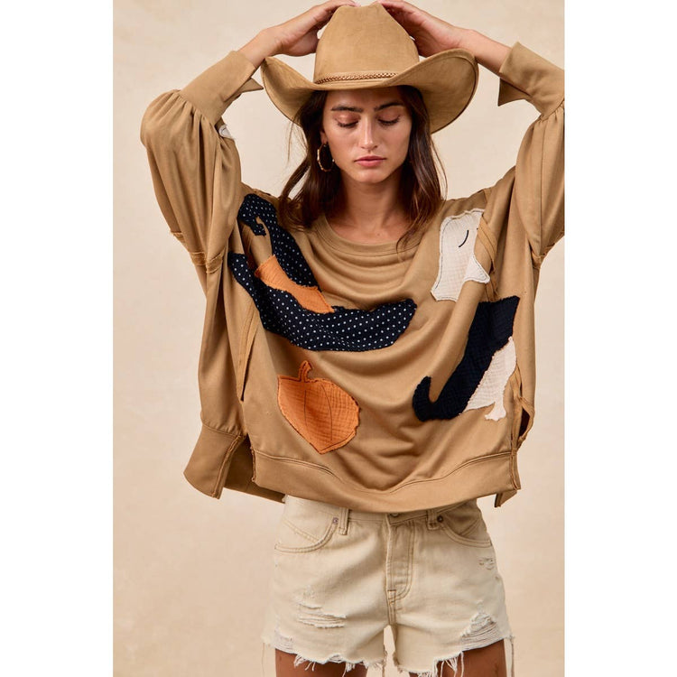 HALLOWEEN THEME PATCHWORK FRENCH TERRY SWEATSHIRT