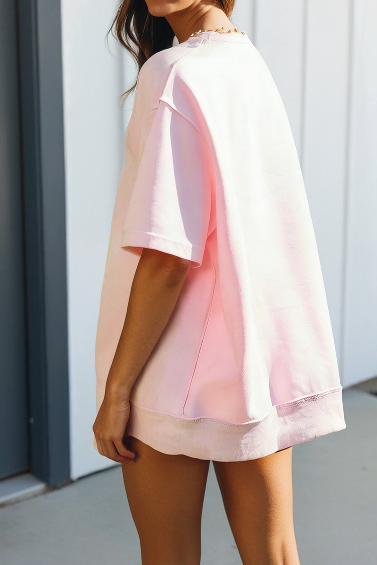 Solid Oversized Tee Shorts 2pcs Outfit