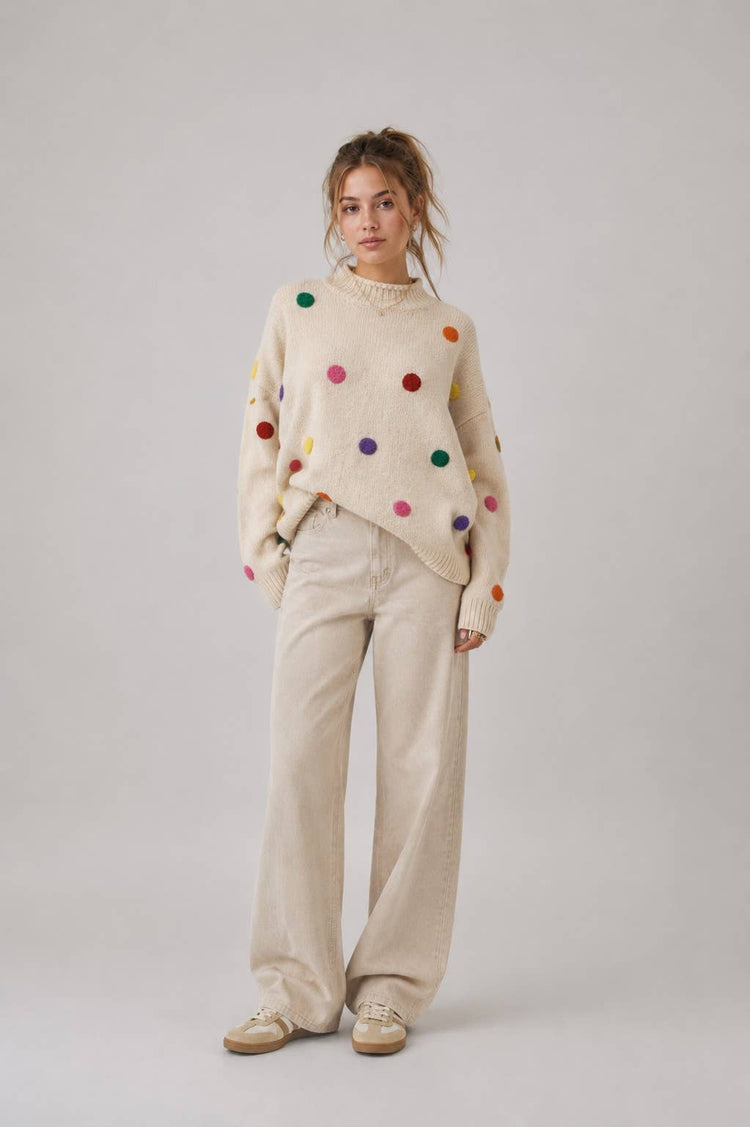 COLORFUL POM POM KNIT SWEATER