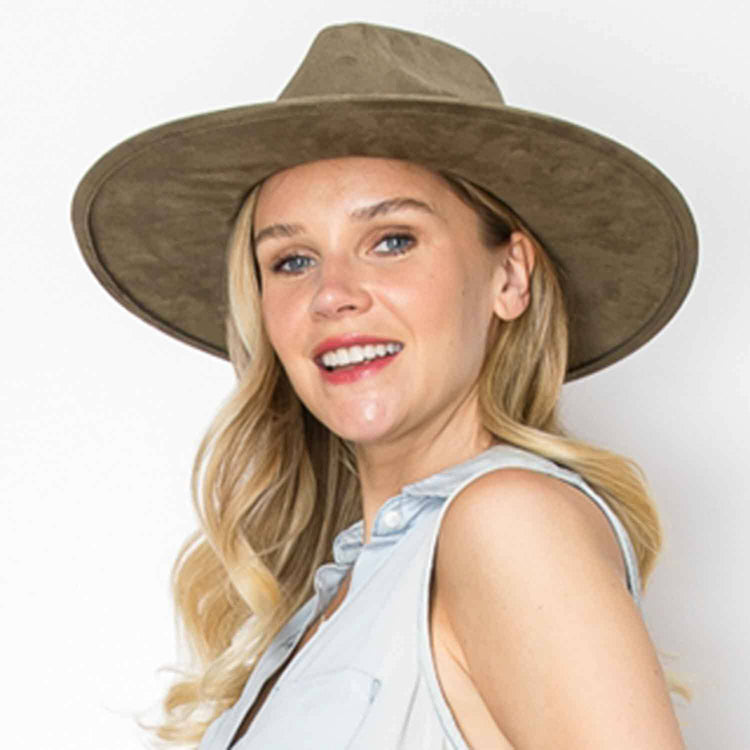 Wide Brim suede Hat - OLIVE