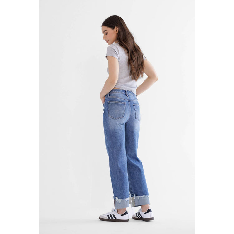 CASSIDY SUPER HIGH RISE RELAXED STRAIGHT CUFFED LEG: PENN BLUE