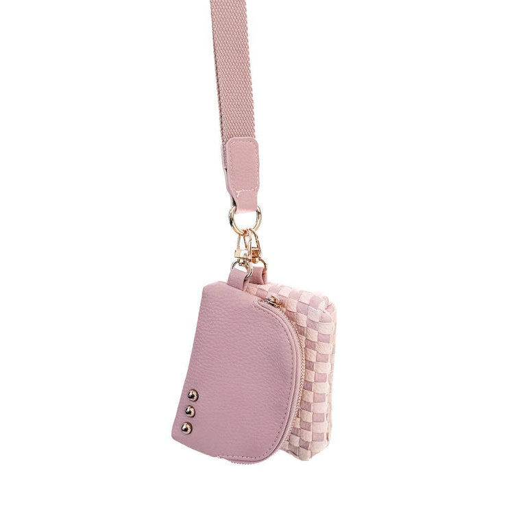 Wonderlust Woven Dual Pouch Wristlet Wholesale Coffee Checkered