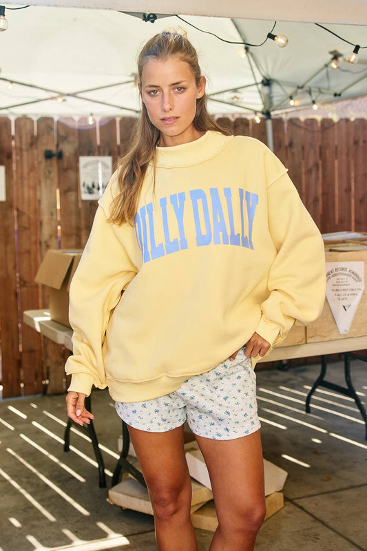 DILLY DALLY Mockneck Sweatshirt: Yellow