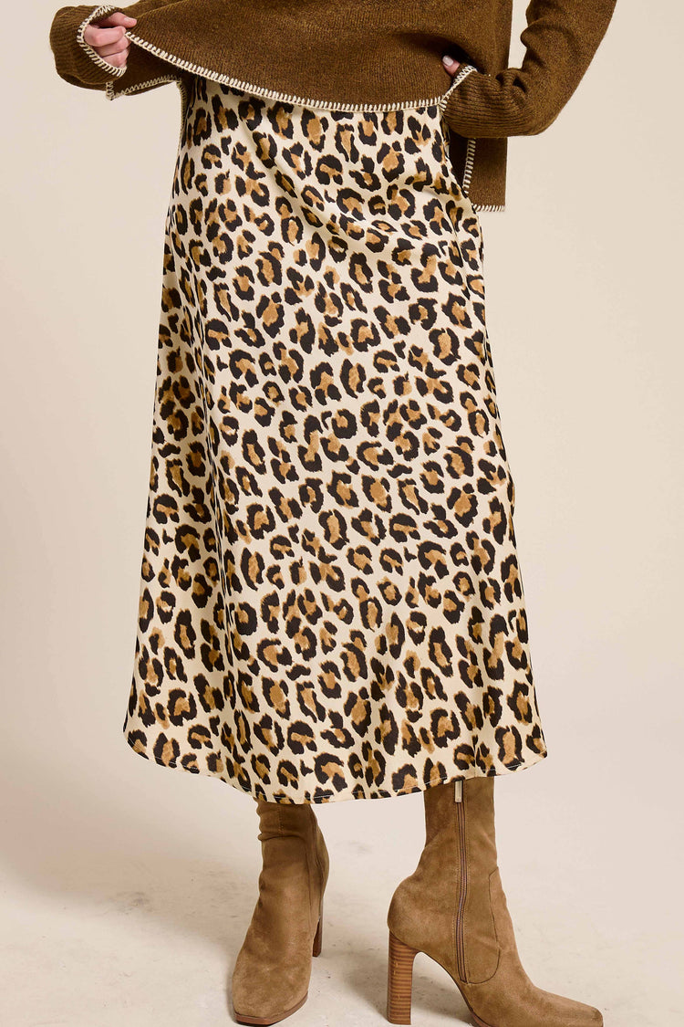 Dressy Satin Skirt Long Panel Skirt: Classic Leopard
