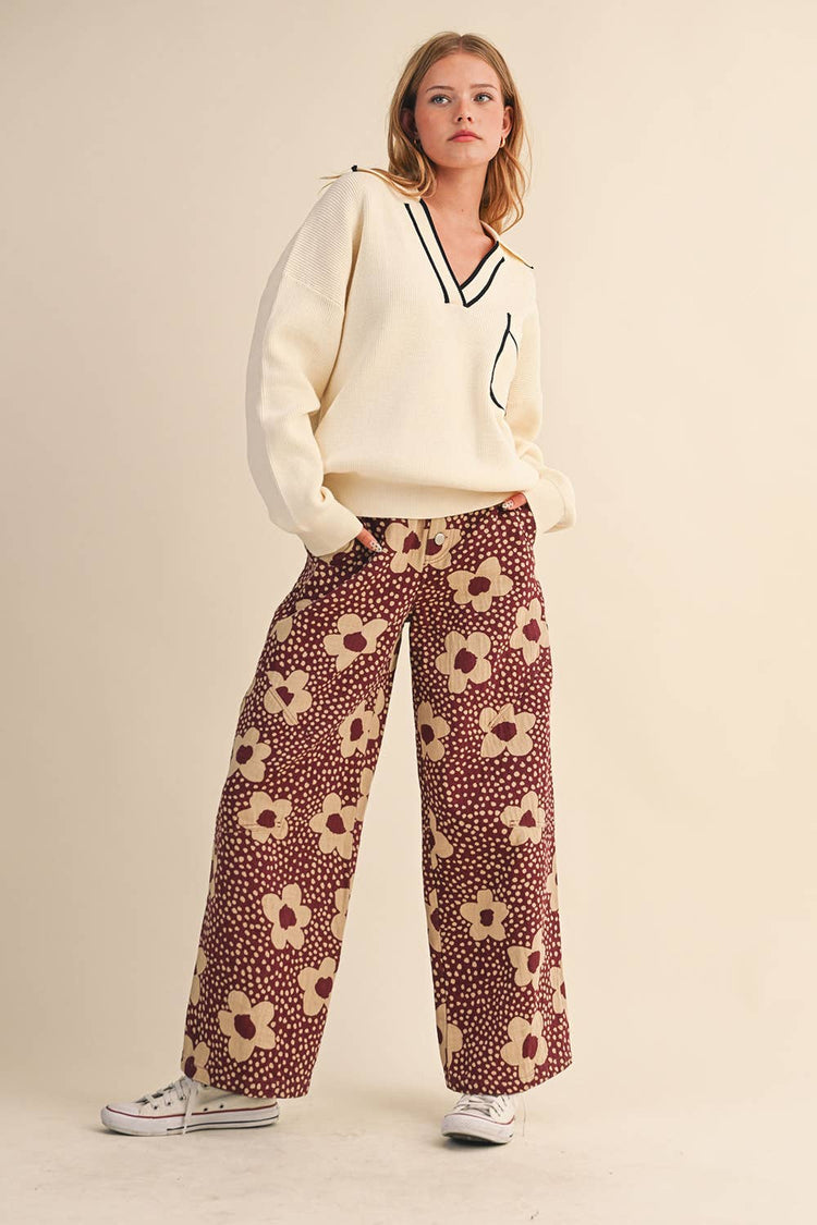 FLORAL PRINT HIGH WAISTED PANTS