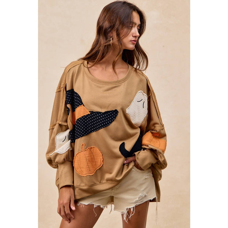 HALLOWEEN THEME PATCHWORK FRENCH TERRY SWEATSHIRT