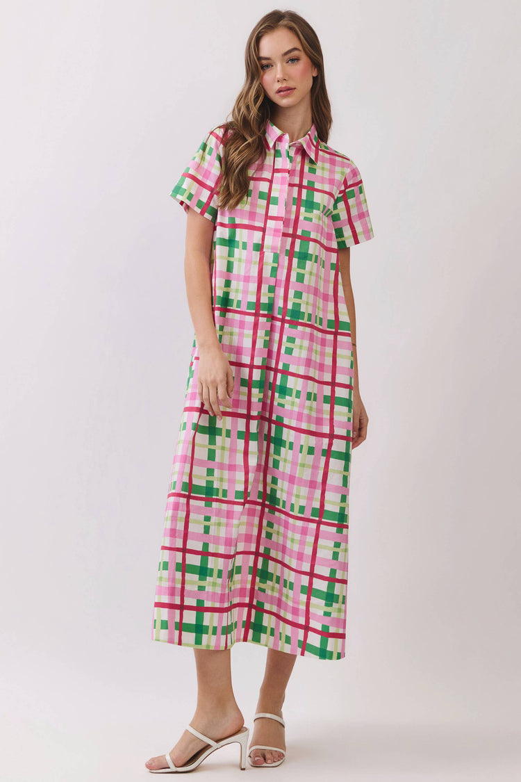 Plaid Button Down Midi Dress