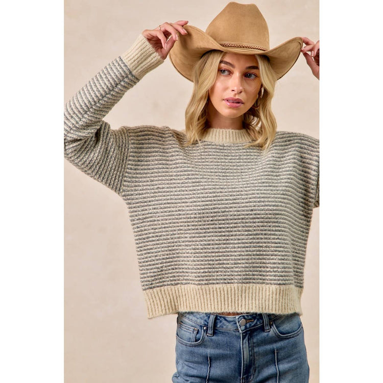 TWO TONE STRIPED SWEATER TOP