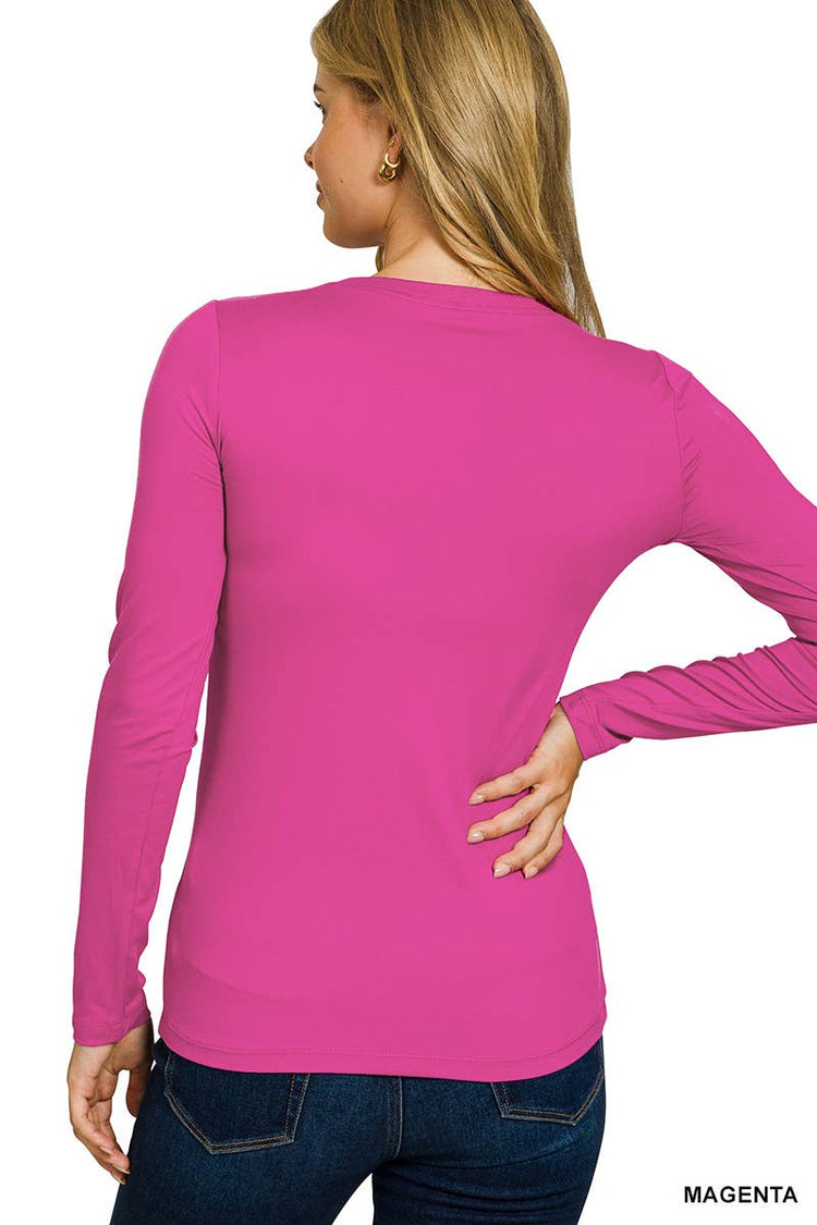 Brushed Microfiber Long Sleeve Round Neck Tee