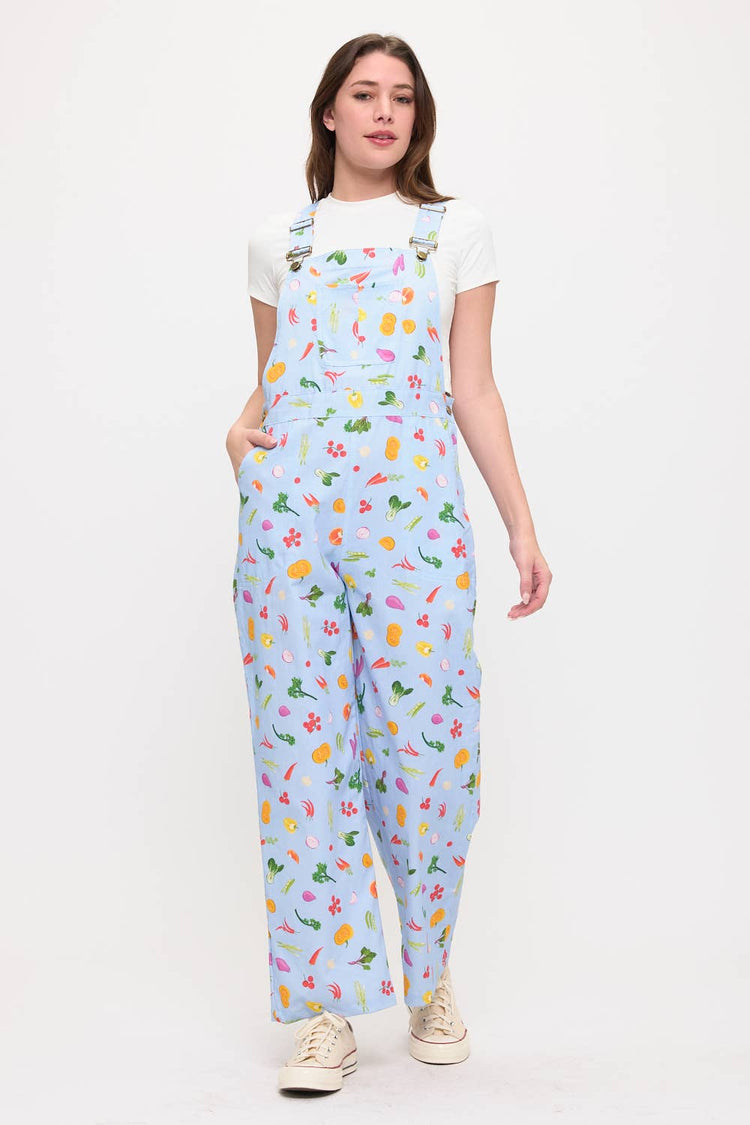 COLORFUL GARDEN VEGETABLES PRINT OVERALLS