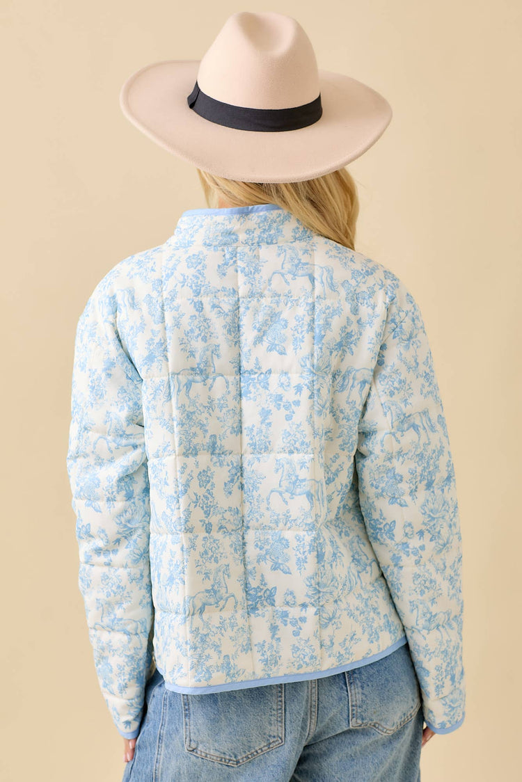 Vintage Print Quilted Padded Jacket With Binding Detail