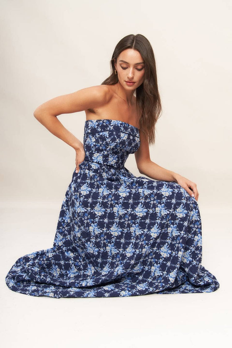 Textured Strapless Woven Midi Dress