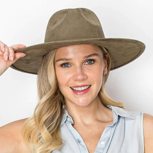 Wide Brim suede Hat - OLIVE