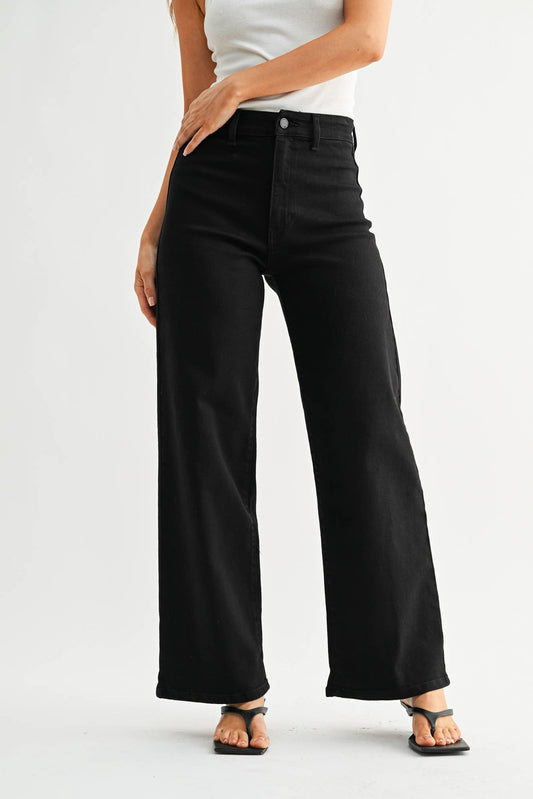 Hidden Pocket High Rise Trouser - BLACK