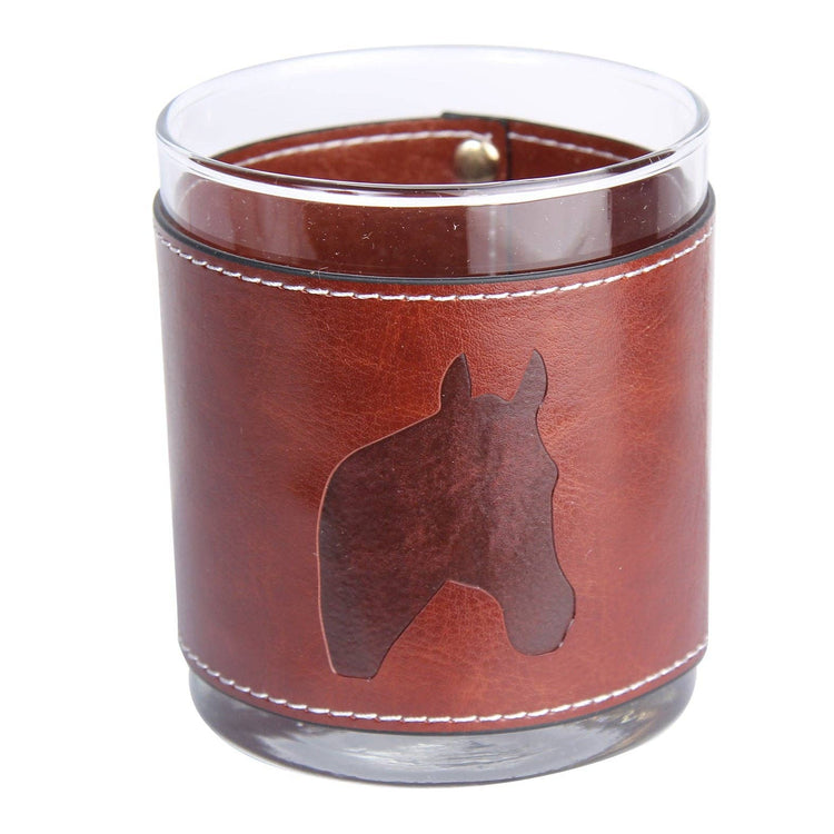 Horse Head Faux Leather Rocks Glass