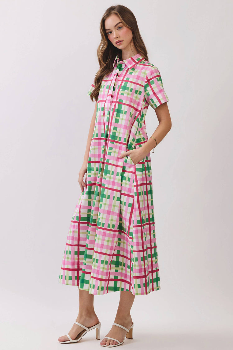 Plaid Button Down Midi Dress