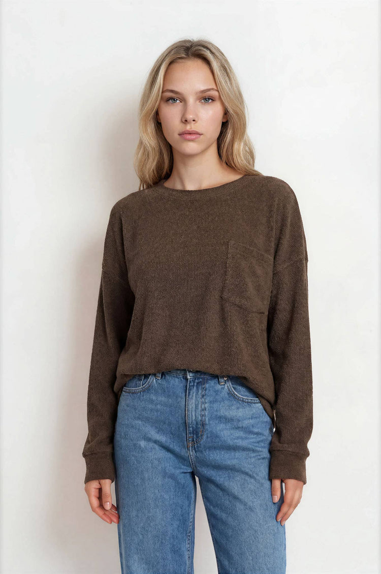 OVERSIZED LONG SLEEVE TEXTURED KNIT TOP