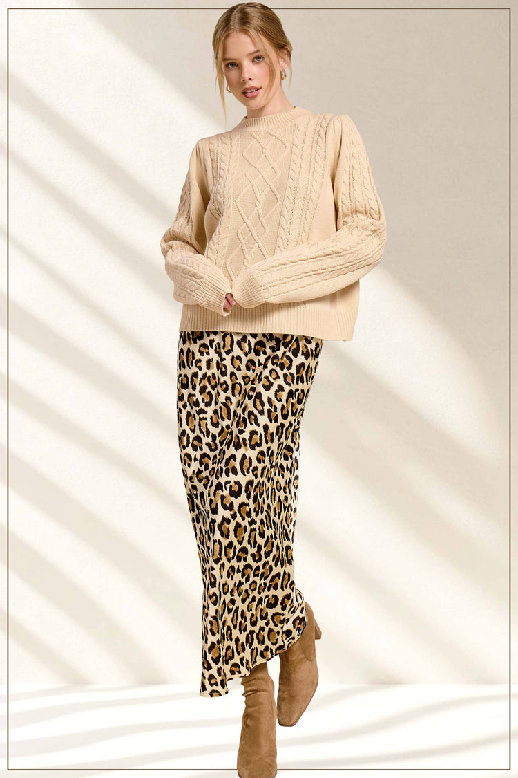 Dressy Satin Skirt Long Panel Skirt: Classic Leopard