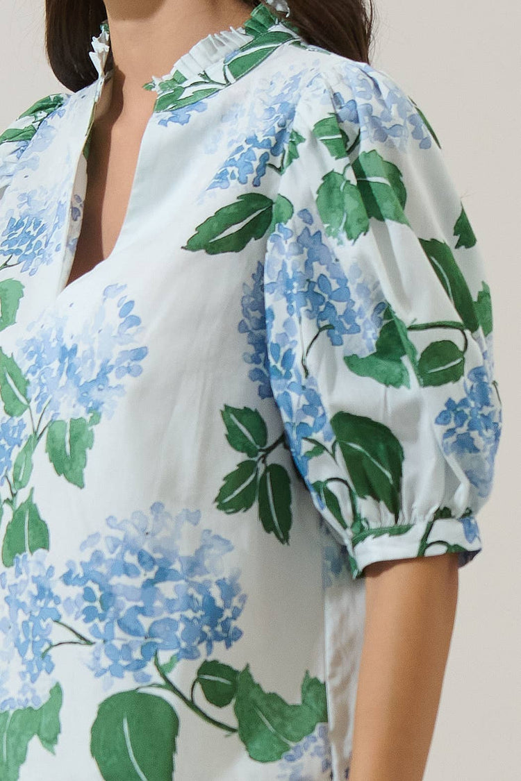 Mirla Floral Terri Puff Sleeve Top: BLUE-GREEN-MUL