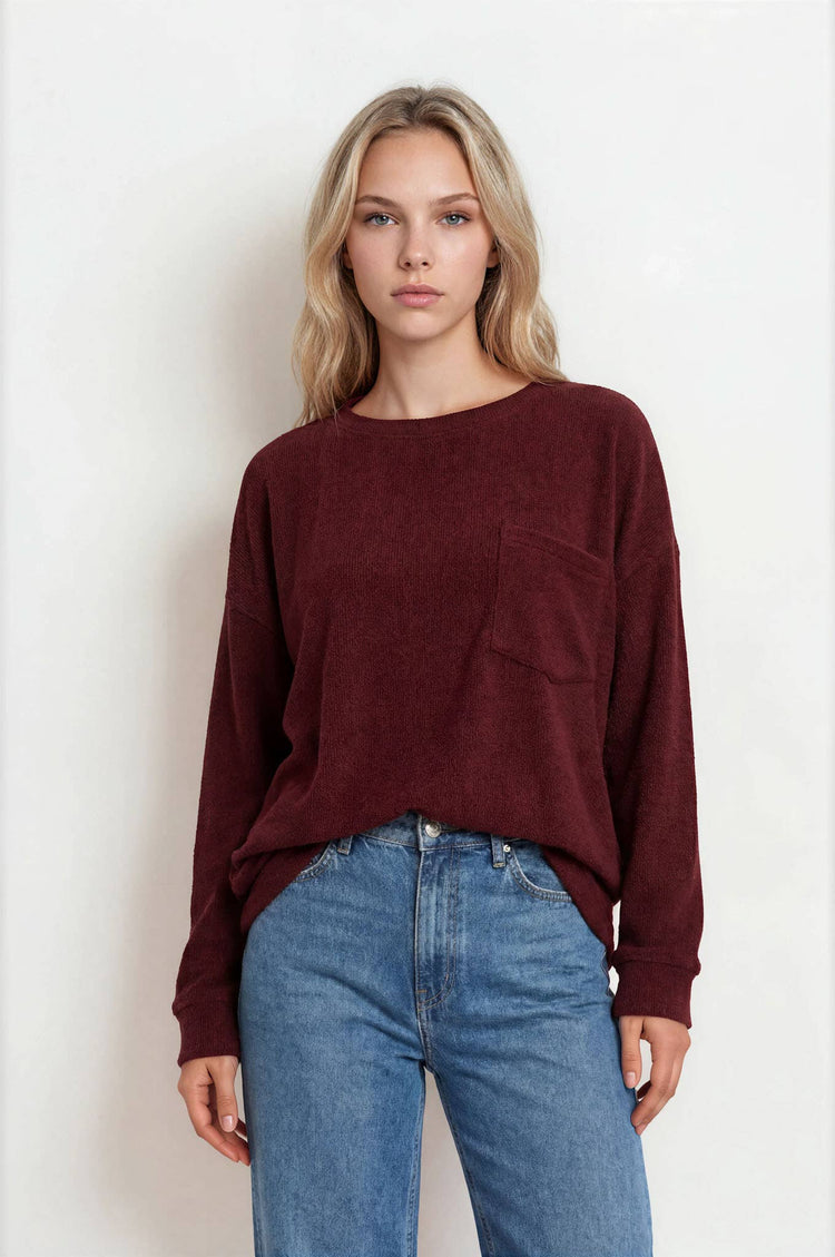 OVERSIZED LONG SLEEVE TEXTURED KNIT TOP