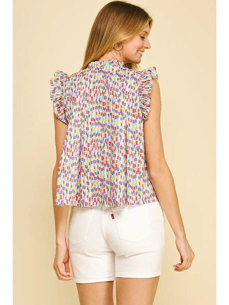 Multi Color Ruffled Sleeve Blouse Top