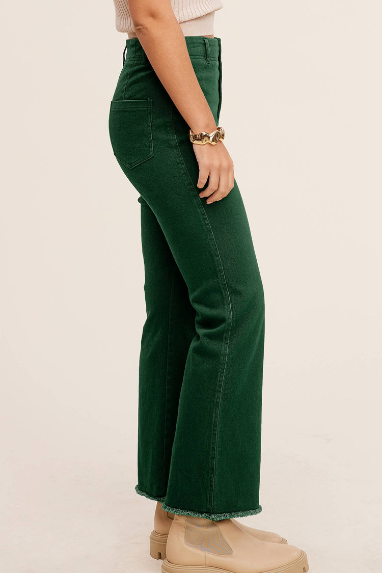 Soft Washed Stretchy High Waisted Flare Pants: Forest