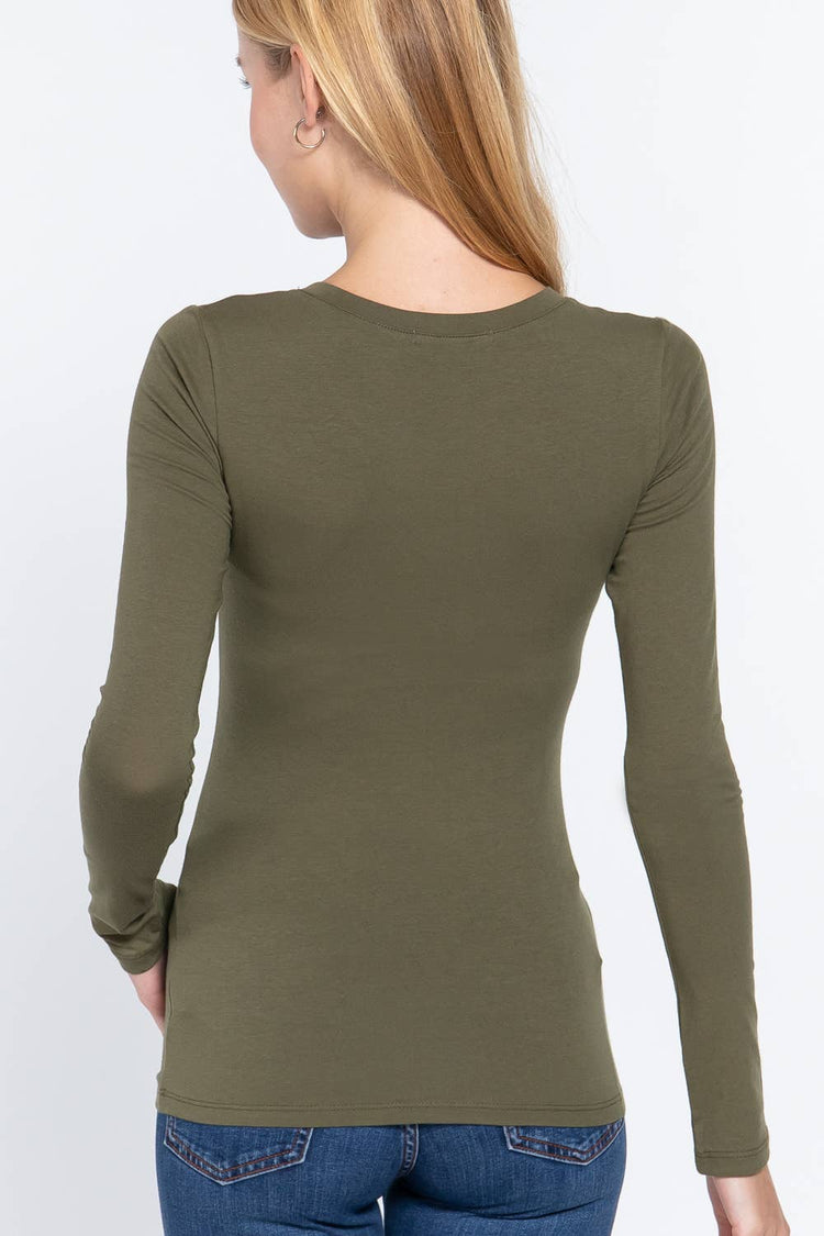 Long Sleeve Crew Neck Cotton Spandex Jersey Top
