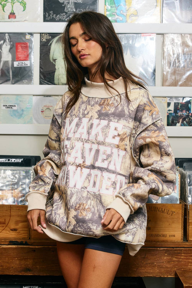 Make HEAVEN Crowded | Camo Appliqué Embroidery  Sweatshirt