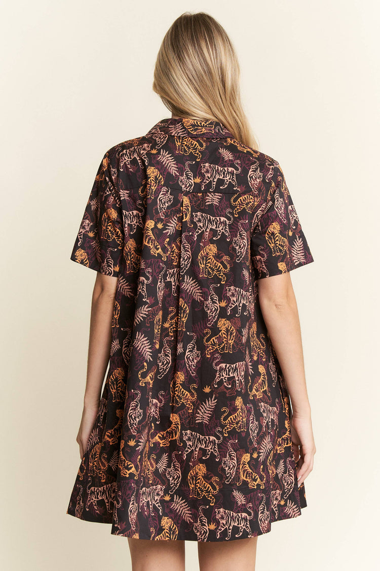 COLLARED TIGER PRINT MINI DRESS