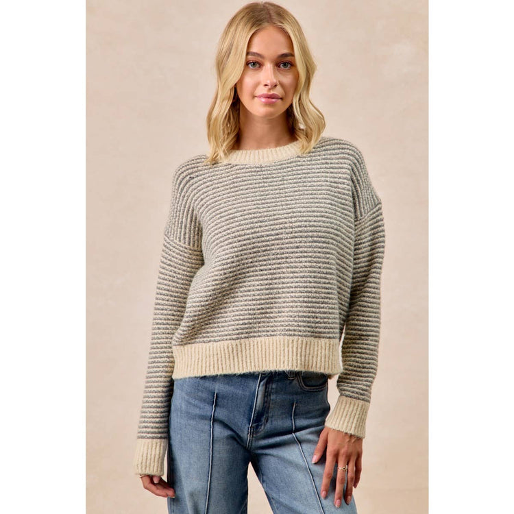 TWO TONE STRIPED SWEATER TOP