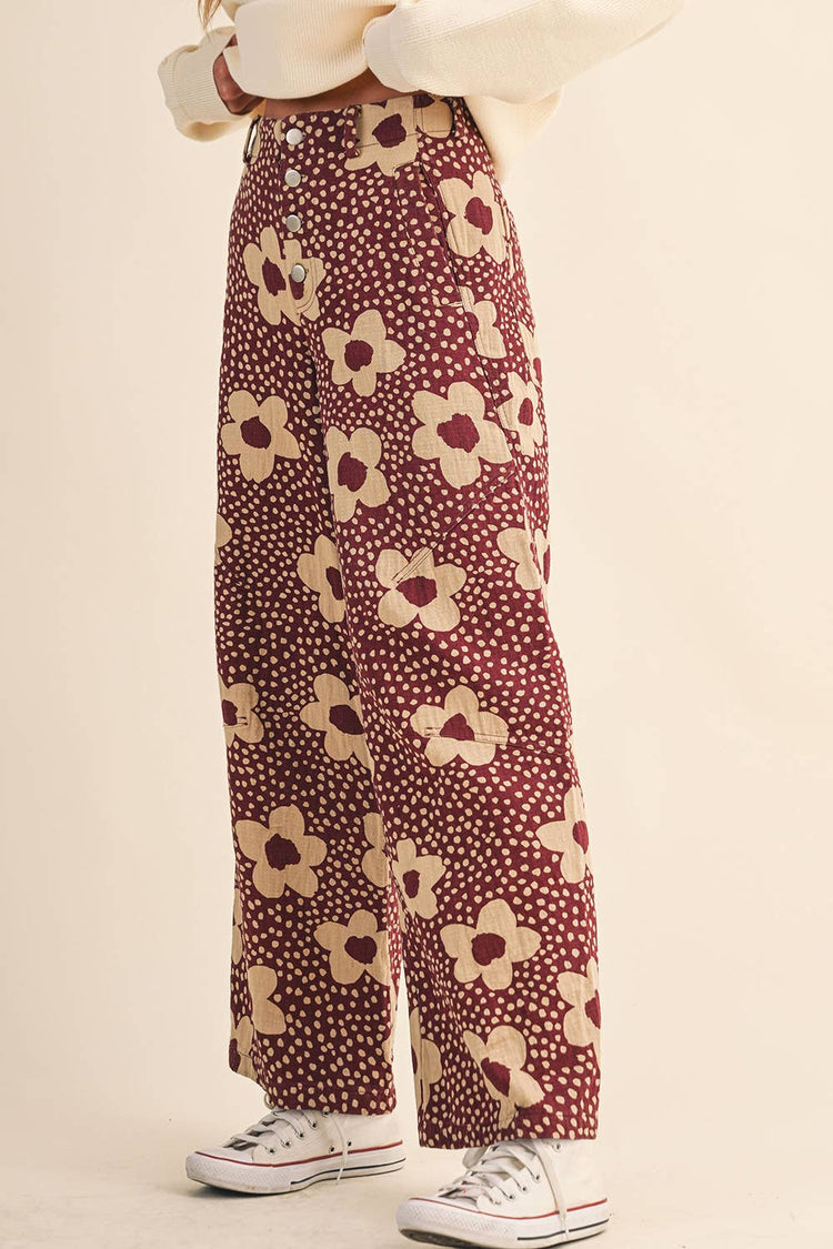 FLORAL PRINT HIGH WAISTED PANTS