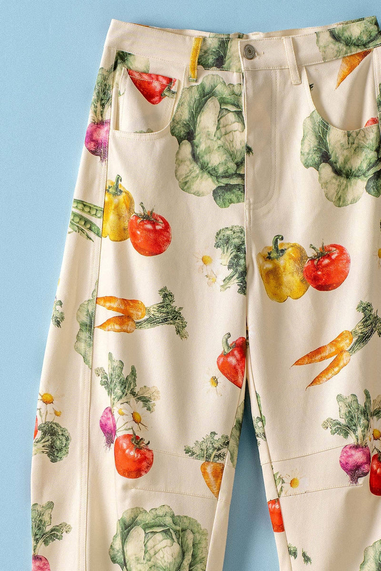 Vegetable Garden Print Barrel Leg Pants